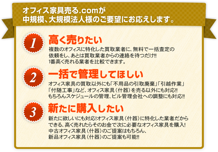 オフィス家具売る.comが中規模、大規模法人様のご要望にお応えします。